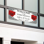 Zwart & Witte Strepen met Roze Trouwbanner Spandoek (Buitenkant Gebouw)