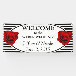 Zwart & Witte Strepen met Roze Trouwbanner Spandoek