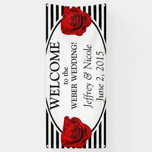 Zwart & Witte Strepen met Roze Trouwbanner Spandoek (Verticaal)