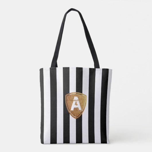 Zwart-witte strepen met uw Monogram Tote Bag (Achterkant)