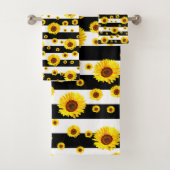 Zwart witte strepen met zonnebloem bad handdoek (Insitu)
