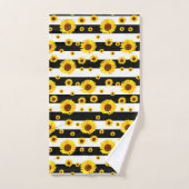 Zwart witte strepen met zonnebloem bad handdoek (Handdoek)