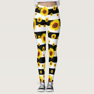 Zwart witte strepen met zonnebloem leggings