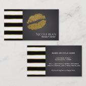 Zwart-witte strepen Modern Faux Gold Lips Beauty Visitekaartje (Voorkant / Achterkant)