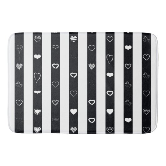 Zwart Witte Strepen Modern Hart Patroon Badmat (Voorkant)