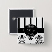 Zwart-witte strepen, monogram barok vierkante button 5,1 cm (Voorkant /achterkant)