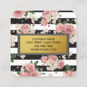 Zwart Witte Strepen Monogram Bloempatroon Afsprakenkaartje (Achterkant)