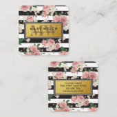 Zwart Witte Strepen Monogram Bloempatroon Afsprakenkaartje (Voorkant / Achterkant)