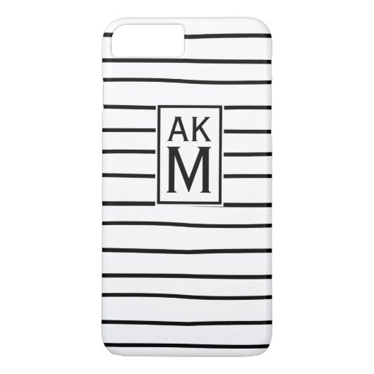 Zwart-witte strepen Monogram iPhone 7 Plus Hoesje (Achterkant)