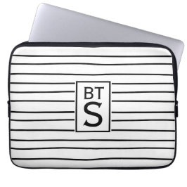 Zwart-witte strepen Monogram laptophoes Laptop Sleeve