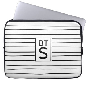 Zwart-witte strepen Monogram laptophoes Laptop Sleeve