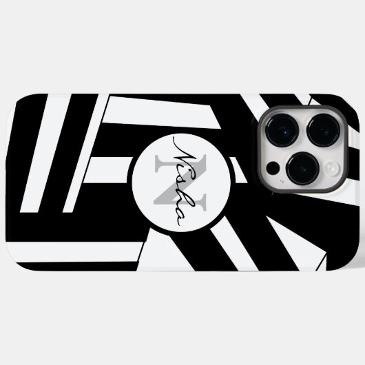 Zwart-witte strepen Monogram Naam Case-Mate iPhone Case (Achterkant (horizontaal))