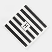 Zwart-witte strepen Monogram papieren servetten (Hoek)