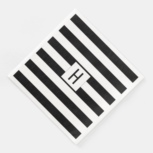 Zwart-witte strepen Monogram papieren servetten (Hoek)