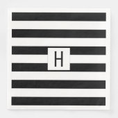 Zwart-witte strepen Monogram papieren servetten (Voorkant)