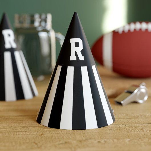 Zwart-witte strepen Monogram Referee Party Pet Feesthoedjes