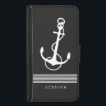 Zwart-witte strepen & nautische boot anker<br><div class="desc">Witte nautische bootanker met decoratieve witte strepen en aanpasbaar monogram,  op zwarte achtergrond. Als je hulp nodig hebt bij het aanpassen van een van mijn design,  neem dan contact op met ArtOnWear designer. Gratis tekstopmaak met live help beschikbaar op aanvraag.</div>