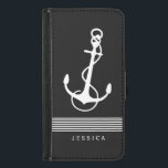 Zwart-witte strepen & nautische boot anker<br><div class="desc">Witte nautische bootanker met decoratieve witte strepen en aanpasbaar monogram,  op zwarte achtergrond. Als je hulp nodig hebt bij het aanpassen van een van mijn design,  neem dan contact op met ArtOnWear designer. Gratis tekstopmaak met live help beschikbaar op aanvraag.</div>
