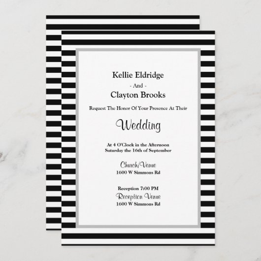 Zwart-witte strepen omhuld huwelijk kaart (Voorkant / Achterkant)