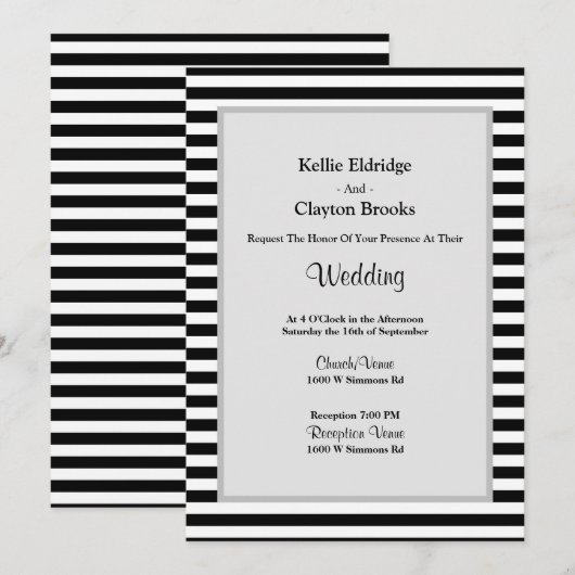 Zwart-witte strepen omhuld huwelijk kaart (Voorkant / Achterkant)