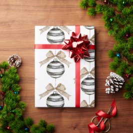 Zwart Witte Strepen Ornament Bow Christmas Cadeaupapier