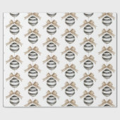 Zwart Witte Strepen Ornament Bow Christmas Cadeaupapier (Vlak)