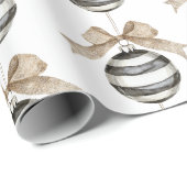 Zwart Witte Strepen Ornament Bow Christmas Cadeaupapier (Rol Hoek)