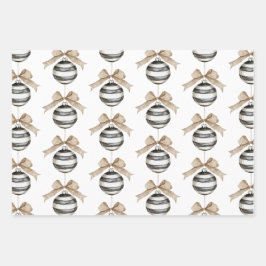 Zwart Witte Strepen Ornament Bow Christmas Inpakpapier Vel