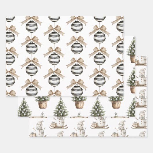 Zwart Witte Strepen Ornament Bow Christmas Inpakpapier Vel (Set)