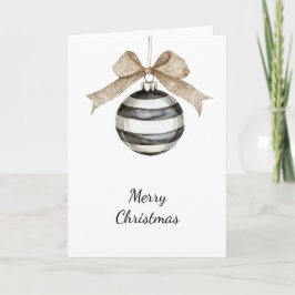 Zwart Witte Strepen Ornament Bow Christmas Kaart