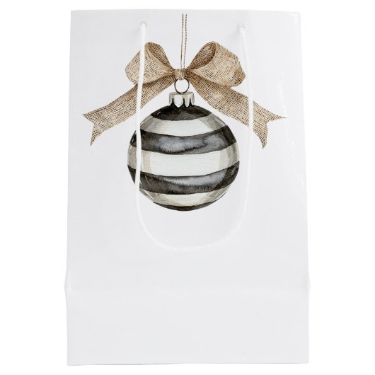 Zwart Witte Strepen Ornament Bow Christmas Medium Cadeauzakje (Achterkant)