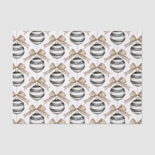 Zwart Witte Strepen Ornament Bow Christmas Tissuepapier (Voorkant)