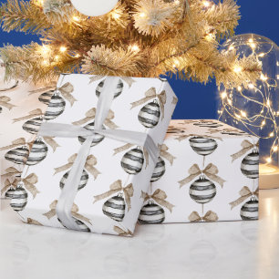 Zwart Witte Strepen Ornament Kerstmis Cadeaupapier
