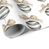 Zwart Witte Strepen Ornament Kerstmis Cadeaupapier (Rol Hoek)
