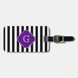 Zwart Witte Strepen, Paars Label Monogram Bagagelabel