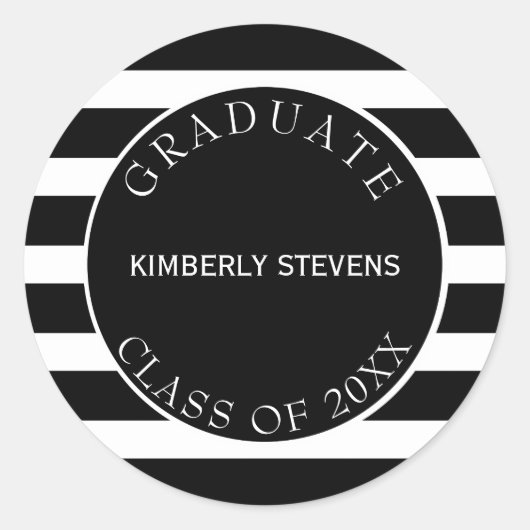 Zwart-witte strepen patroon- Afstuderen Ronde Sticker (Voorkant)