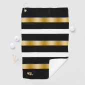 Zwart-witte strepen patroon gouden accenten 2 golfhanddoek (Insitu)