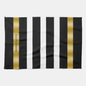 Zwart-witte strepen patroon gouden accenten theedoek (Horizontaal)
