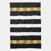 Zwart-witte strepen patroon gouden accenten theedoek (Verticaal)
