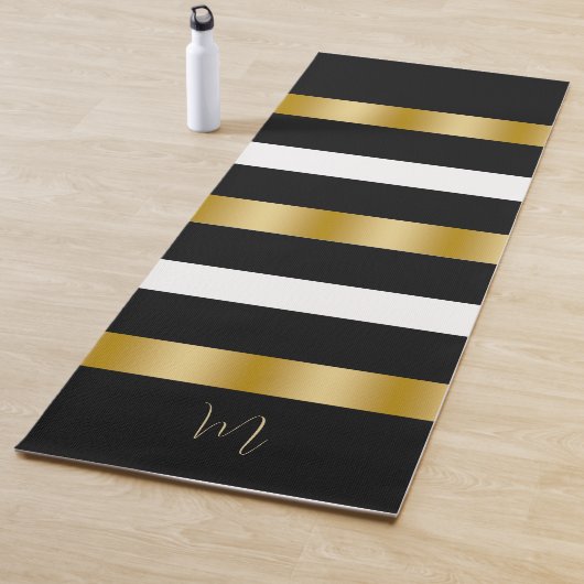 Zwart & Witte Strepen Patroon Gouden Streep Accent Yogamat (In situ)