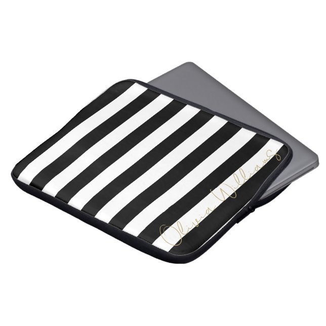Zwart Witte strepen Patroon Laptop Sleeve (Voorkant top)