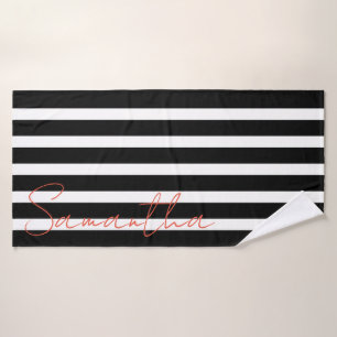 Zwart-witte strepen patroon Monogram Bad Handdoek