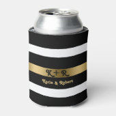 Zwart-witte strepen patroongouden accenten blikjeskoeler (Blikje Voorkant)