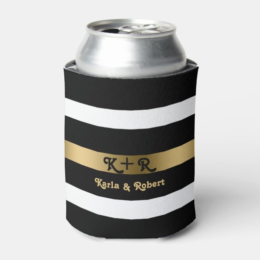 Zwart-witte strepen patroongouden accenten blikjeskoeler (Blikje Voorkant)