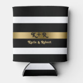 Zwart-witte strepen patroongouden accenten blikjeskoeler (Voorkant)