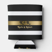 Zwart-witte strepen patroongouden accenten blikjeskoeler (Achterkant)