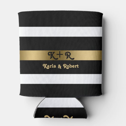 Zwart-witte strepen patroongouden accenten blikjeskoeler (Achterkant)