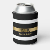 Zwart-witte strepen patroongouden accenten blikjeskoeler (Blikje Achterkant)