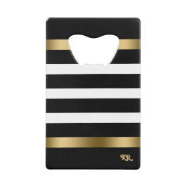Zwart-witte strepen patroongouden accenten creditkaart flessenopener
