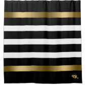 Zwart-witte strepen patroongouden accenten douchegordijn (Voorkant)